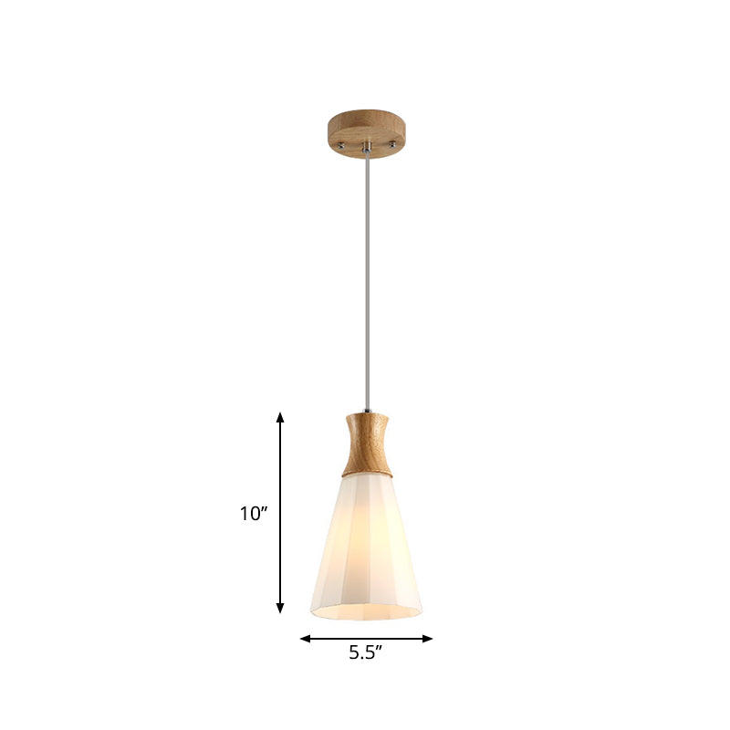 Cone Hanging Pendant Light Nordic Milky Glass 1/3-Bulb Wood Suspension Lamp with Round/Linear Canopy Clearhalo 'Ceiling Lights' 'Modern Pendants' 'Modern' 'Pendant Lights' 'Pendants' Lighting' 1949055