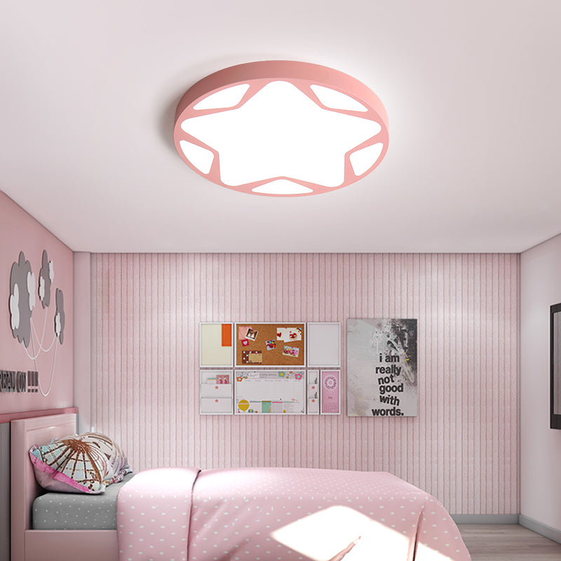 Candy Colored Round Flush Ceiling Light with Ring Macaron Loft Acrylic Ceiling Lamp for Child Bedroom Pink 23.5" Clearhalo 'Ceiling Lights' 'Close To Ceiling Lights' 'Close to ceiling' 'Flush mount' Lighting' 194906