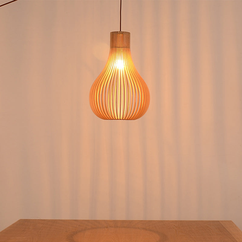 Minimalist 1-Bulb Hanging Pendant Beige Cutouts Gourd Ceiling Suspension Lamp with Wood Shade, 12"/15" W Wood Clearhalo 'Ceiling Lights' 'Modern Pendants' 'Modern' 'Pendant Lights' 'Pendants' Lighting' 1949069