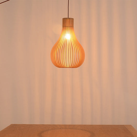 Minimalist 1-Bulb Hanging Pendant Beige Cutouts Gourd Ceiling Suspension Lamp with Wood Shade, 12"/15" W Wood Clearhalo 'Ceiling Lights' 'Modern Pendants' 'Modern' 'Pendant Lights' 'Pendants' Lighting' 1949069