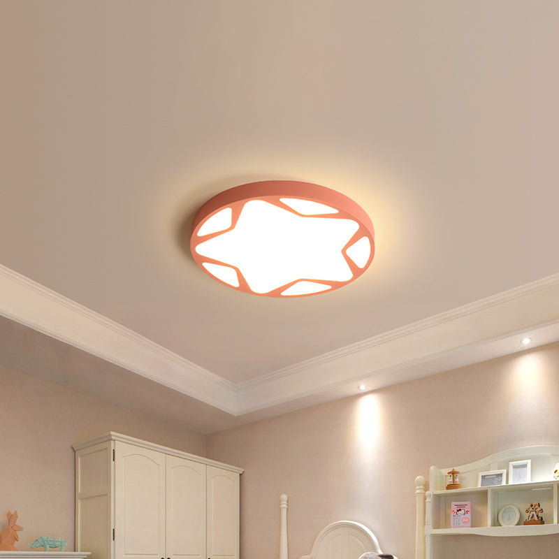 Candy Colored Round Flush Ceiling Light with Ring Macaron Loft Acrylic Ceiling Lamp for Child Bedroom Pink 19.5" Clearhalo 'Ceiling Lights' 'Close To Ceiling Lights' 'Close to ceiling' 'Flush mount' Lighting' 194907