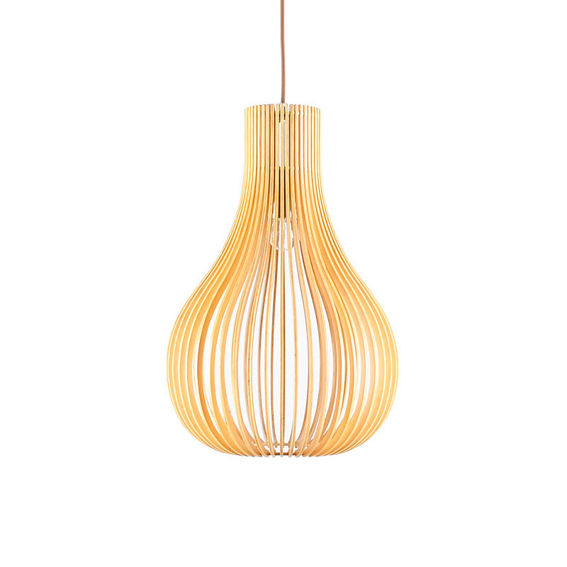 Minimalist 1-Bulb Hanging Pendant Beige Cutouts Gourd Ceiling Suspension Lamp with Wood Shade, 12"/15" W Clearhalo 'Ceiling Lights' 'Modern Pendants' 'Modern' 'Pendant Lights' 'Pendants' Lighting' 1949070