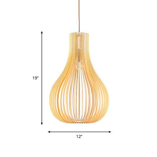 Minimalist 1-Bulb Hanging Pendant Beige Cutouts Gourd Ceiling Suspension Lamp with Wood Shade, 12"/15" W Clearhalo 'Ceiling Lights' 'Modern Pendants' 'Modern' 'Pendant Lights' 'Pendants' Lighting' 1949071