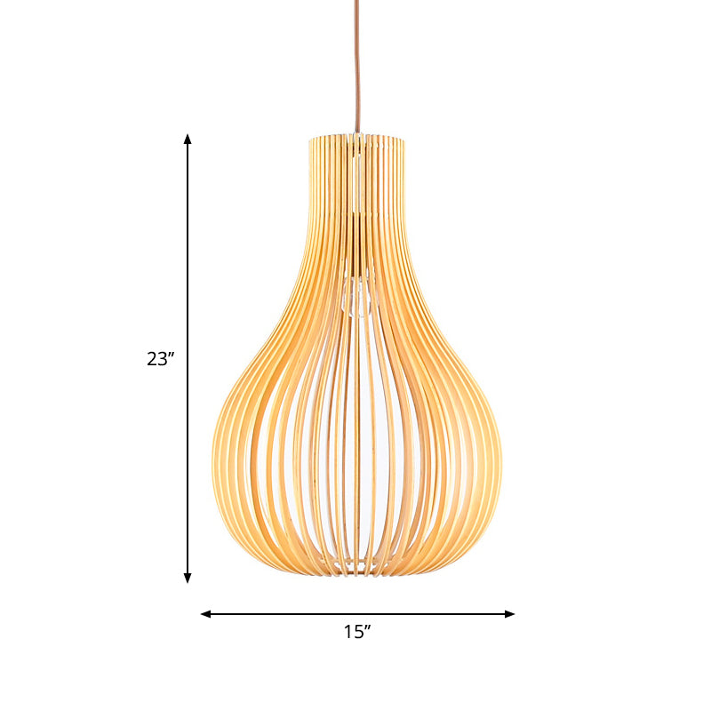 Minimalist 1-Bulb Hanging Pendant Beige Cutouts Gourd Ceiling Suspension Lamp with Wood Shade, 12"/15" W Clearhalo 'Ceiling Lights' 'Modern Pendants' 'Modern' 'Pendant Lights' 'Pendants' Lighting' 1949072