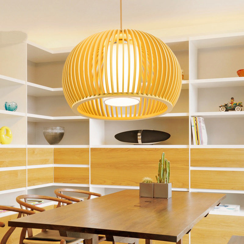 13"/18" W Modern Half-Globe Pendant Wooden 1 Light Dining Table Suspension Lighting with Inner Shade Clearhalo 'Ceiling Lights' 'Modern Pendants' 'Modern' 'Pendant Lights' 'Pendants' Lighting' 1949074