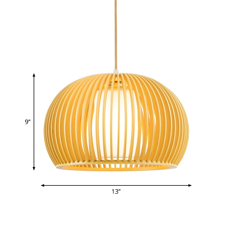 13"/18" W Modern Half-Globe Pendant Wooden 1 Light Dining Table Suspension Lighting with Inner Shade Clearhalo 'Ceiling Lights' 'Modern Pendants' 'Modern' 'Pendant Lights' 'Pendants' Lighting' 1949077