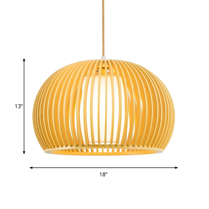 13"/18" W Modern Half-Globe Pendant Wooden 1 Light Dining Table Suspension Lighting with Inner Shade Clearhalo 'Ceiling Lights' 'Modern Pendants' 'Modern' 'Pendant Lights' 'Pendants' Lighting' 1949078