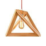 Simple Single Bulb Drop Pendant Beige Triangle Hanging Light with Wood Cage, 12.5"/14.5"/16.5" Width Clearhalo 'Ceiling Lights' 'Modern Pendants' 'Modern' 'Pendant Lights' 'Pendants' Lighting' 1949087