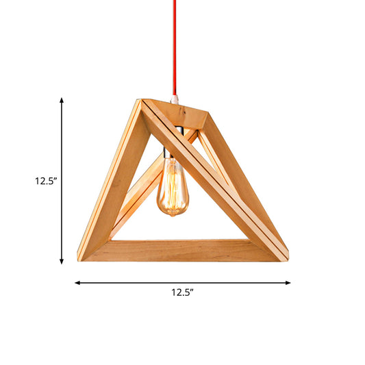 Simple Single Bulb Drop Pendant Beige Triangle Hanging Light with Wood Cage, 12.5"/14.5"/16.5" Width Clearhalo 'Ceiling Lights' 'Modern Pendants' 'Modern' 'Pendant Lights' 'Pendants' Lighting' 1949088