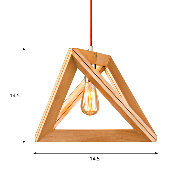 Simple Single Bulb Drop Pendant Beige Triangle Hanging Light with Wood Cage, 12.5"/14.5"/16.5" Width Clearhalo 'Ceiling Lights' 'Modern Pendants' 'Modern' 'Pendant Lights' 'Pendants' Lighting' 1949089