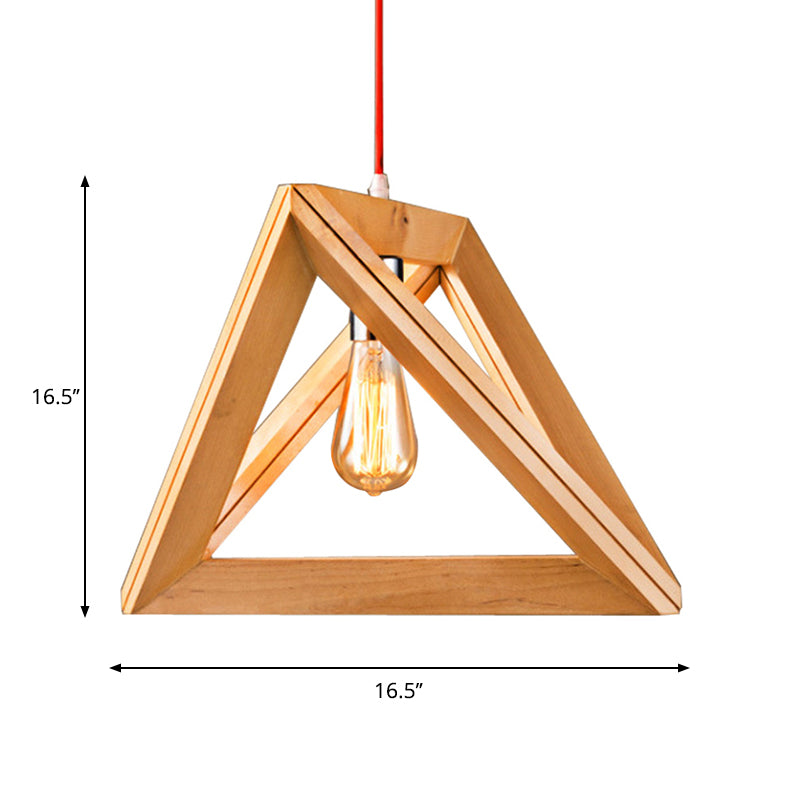 Simple Single Bulb Drop Pendant Beige Triangle Hanging Light with Wood Cage, 12.5"/14.5"/16.5" Width Clearhalo 'Ceiling Lights' 'Modern Pendants' 'Modern' 'Pendant Lights' 'Pendants' Lighting' 1949090