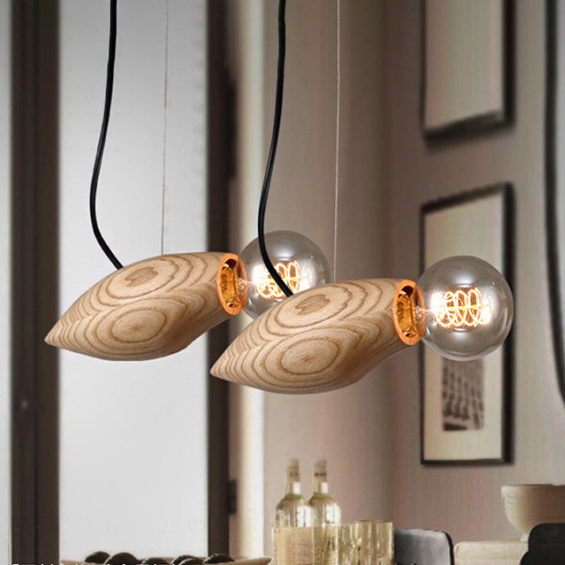 Beige Birdie Pendant Light Kit Nordic 1 Bulb Wood Hanging Light Fixture with Open Bulb Design Clearhalo 'Ceiling Lights' 'Modern Pendants' 'Modern' 'Pendant Lights' 'Pendants' Lighting' 1949093