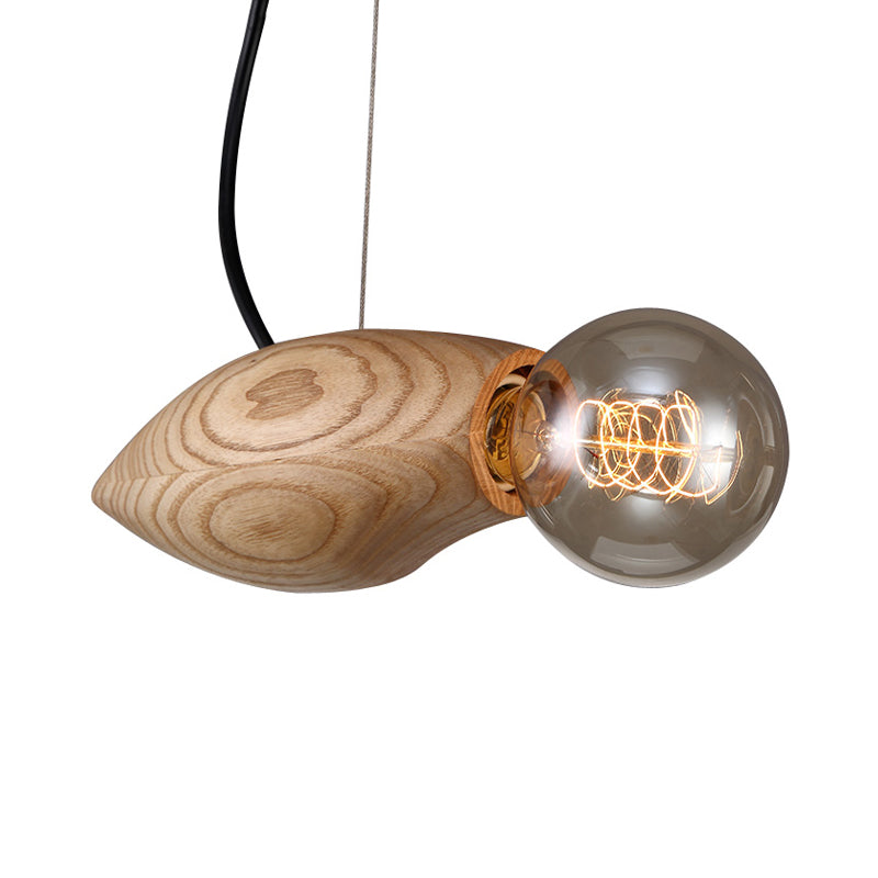 Beige Birdie Pendant Light Kit Nordic 1 Bulb Wood Hanging Light Fixture with Open Bulb Design Clearhalo 'Ceiling Lights' 'Modern Pendants' 'Modern' 'Pendant Lights' 'Pendants' Lighting' 1949094
