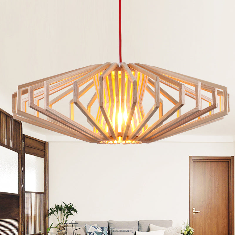 UFO Hollowed out Wood Ceiling Pendant Modern Single Beige Suspension Light for Bedroom Clearhalo 'Ceiling Lights' 'Modern Pendants' 'Modern' 'Pendant Lights' 'Pendants' Lighting' 1949097