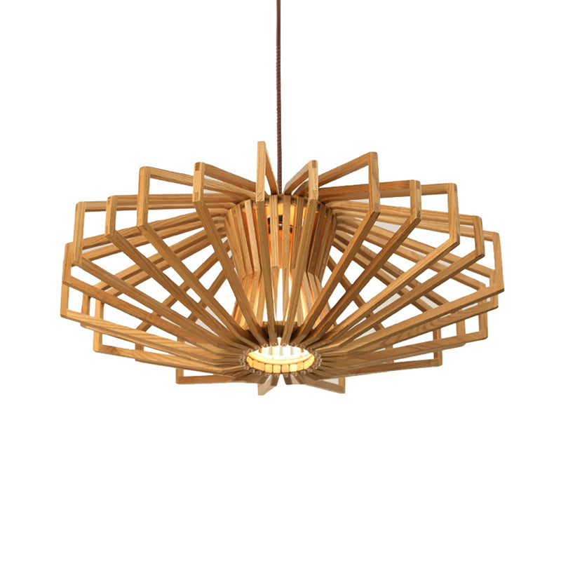 UFO Hollowed out Wood Ceiling Pendant Modern Single Beige Suspension Light for Bedroom Clearhalo 'Ceiling Lights' 'Modern Pendants' 'Modern' 'Pendant Lights' 'Pendants' Lighting' 1949098