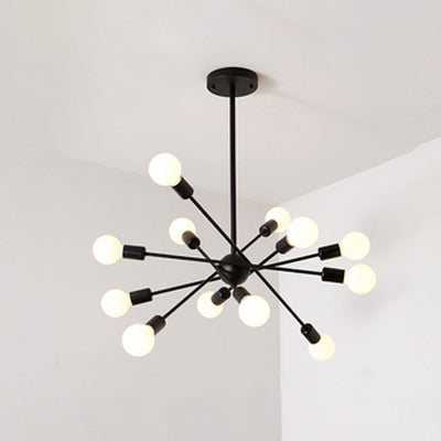 Bare Bulb Ceiling Chandelier Vintage Metal Suspension Chandelier Pendant Light in Black 12 Black Clearhalo 'Ceiling Lights' 'Chandeliers' 'Modern Chandeliers' 'Modern' Lighting' 19491