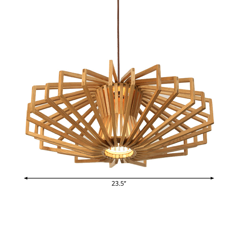 UFO Hollowed out Wood Ceiling Pendant Modern Single Beige Suspension Light for Bedroom Clearhalo 'Ceiling Lights' 'Modern Pendants' 'Modern' 'Pendant Lights' 'Pendants' Lighting' 1949100