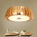 Single-Bulb Dining Room Pendant Light Modern 1 Light Hanging Lamp with Drum Wooden Cage Clearhalo 'Ceiling Lights' 'Modern Pendants' 'Modern' 'Pendant Lights' 'Pendants' Lighting' 1949102