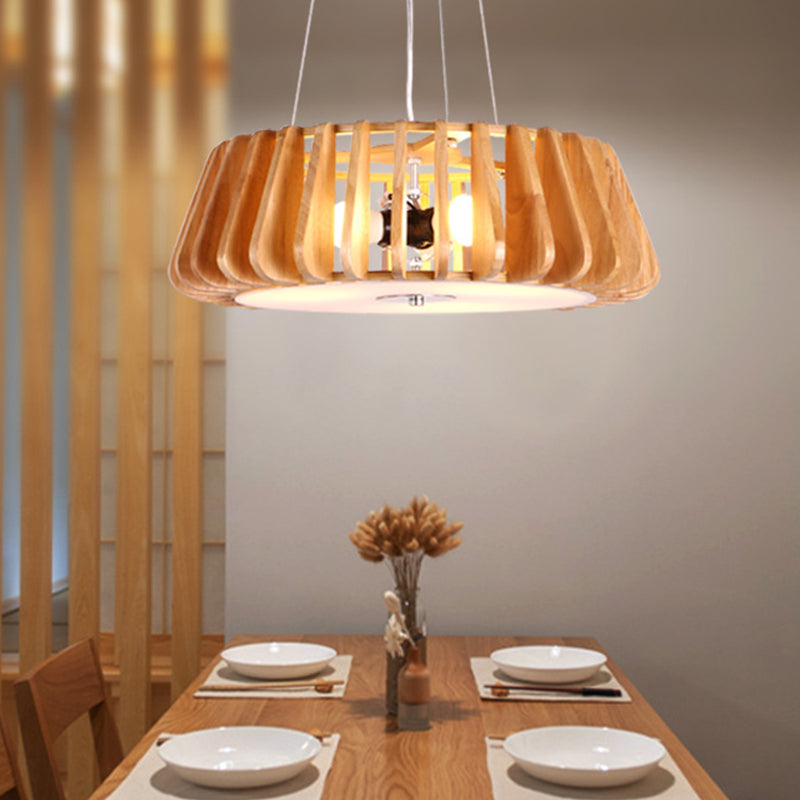 Single-Bulb Dining Room Pendant Light Modern 1 Light Hanging Lamp with Drum Wooden Cage Clearhalo 'Ceiling Lights' 'Modern Pendants' 'Modern' 'Pendant Lights' 'Pendants' Lighting' 1949103