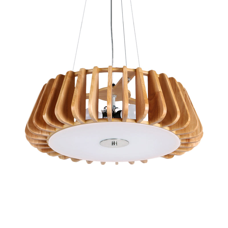 Single-Bulb Dining Room Pendant Light Modern 1 Light Hanging Lamp with Drum Wooden Cage Clearhalo 'Ceiling Lights' 'Modern Pendants' 'Modern' 'Pendant Lights' 'Pendants' Lighting' 1949104