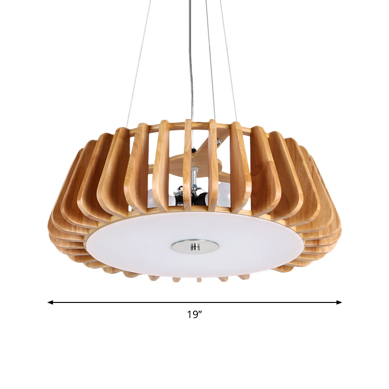 Single-Bulb Dining Room Pendant Light Modern 1 Light Hanging Lamp with Drum Wooden Cage Clearhalo 'Ceiling Lights' 'Modern Pendants' 'Modern' 'Pendant Lights' 'Pendants' Lighting' 1949105