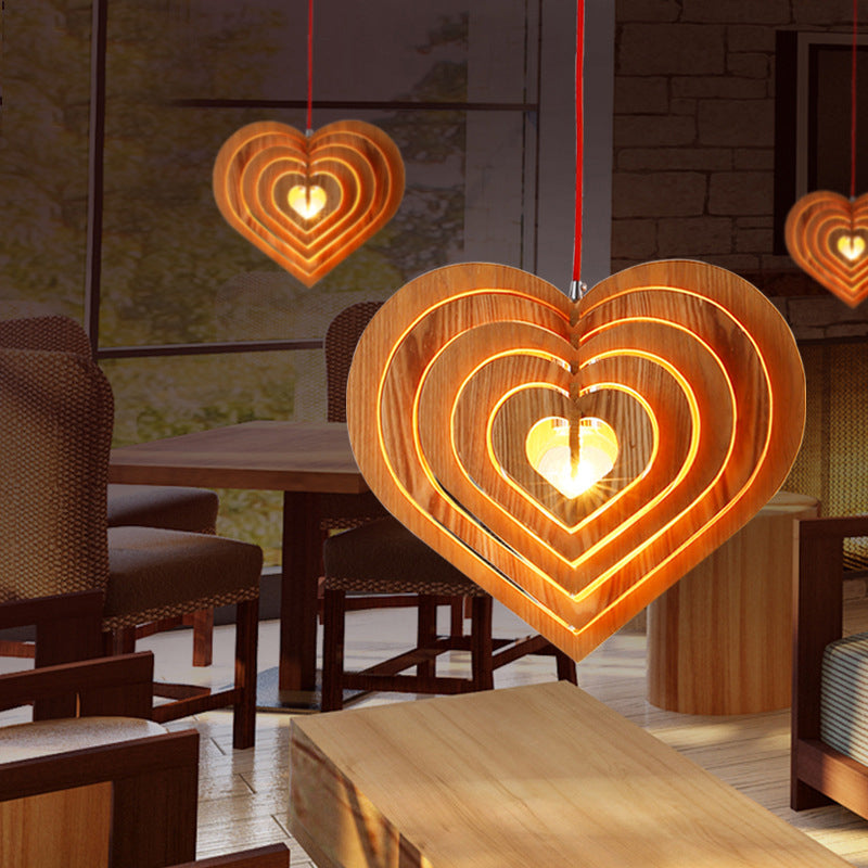 Wood Loving Heart Pendulum Light Contemporary 1 Bulb Beige Hanging Pendant over Table Wood Clearhalo 'Ceiling Lights' 'Modern Pendants' 'Modern' 'Pendant Lights' 'Pendants' Lighting' 1949110