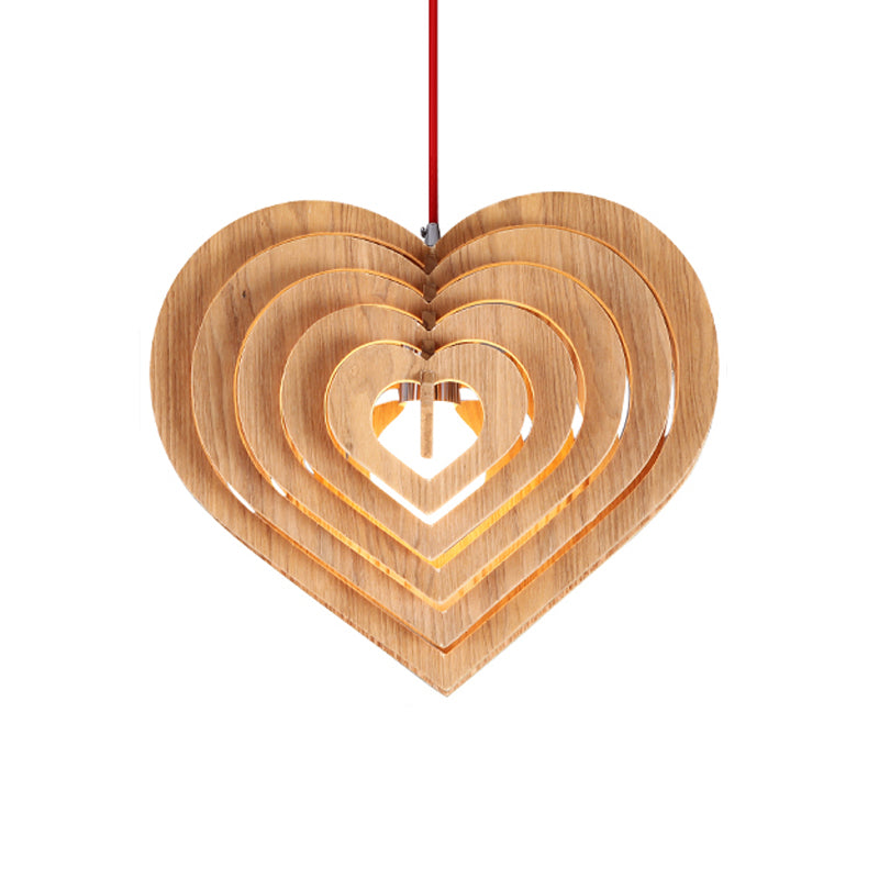 Wood Loving Heart Pendulum Light Contemporary 1 Bulb Beige Hanging Pendant over Table Clearhalo 'Ceiling Lights' 'Modern Pendants' 'Modern' 'Pendant Lights' 'Pendants' Lighting' 1949111