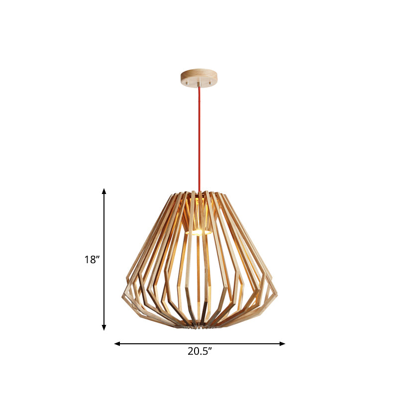 1-Light Living Room Hanging Light Contemporary Beige Down Lighting Pendant with Diamond Wood Cage Clearhalo 'Ceiling Lights' 'Modern Pendants' 'Modern' 'Pendant Lights' 'Pendants' Lighting' 1949117