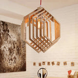 Layered Hexagon Hanging Lamp Modern Wood 1 Bulb Dining Room Ceiling Pendant Light in Brown Clearhalo 'Ceiling Lights' 'Modern Pendants' 'Modern' 'Pendant Lights' 'Pendants' Lighting' 1949119