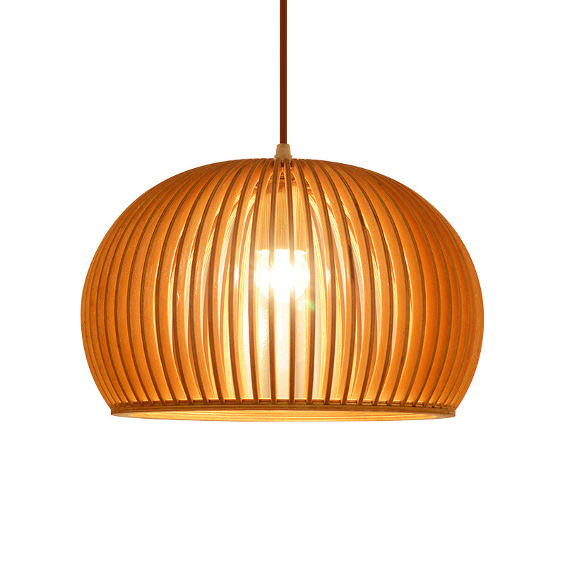 Wood Hemisphere Pendant Lighting Minimalist Single-Bulb Beige Ceiling Hang Lamp, 14"/18" Width Clearhalo 'Ceiling Lights' 'Modern Pendants' 'Modern' 'Pendant Lights' 'Pendants' Lighting' 1949126