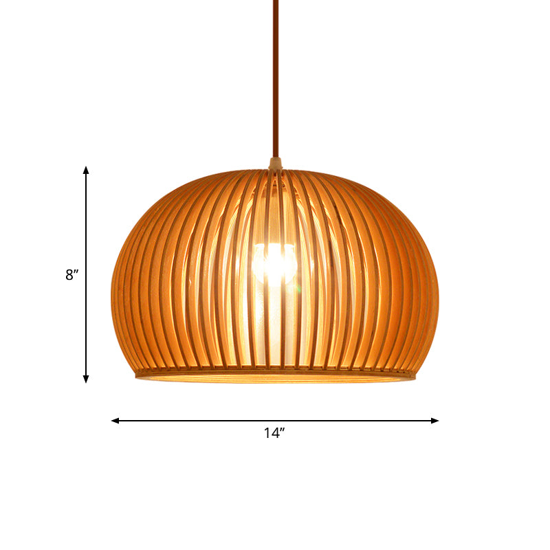 Wood Hemisphere Pendant Lighting Minimalist Single-Bulb Beige Ceiling Hang Lamp, 14"/18" Width Clearhalo 'Ceiling Lights' 'Modern Pendants' 'Modern' 'Pendant Lights' 'Pendants' Lighting' 1949127