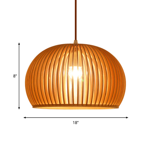 Wood Hemisphere Pendant Lighting Minimalist Single-Bulb Beige Ceiling Hang Lamp, 14"/18" Width Clearhalo 'Ceiling Lights' 'Modern Pendants' 'Modern' 'Pendant Lights' 'Pendants' Lighting' 1949128