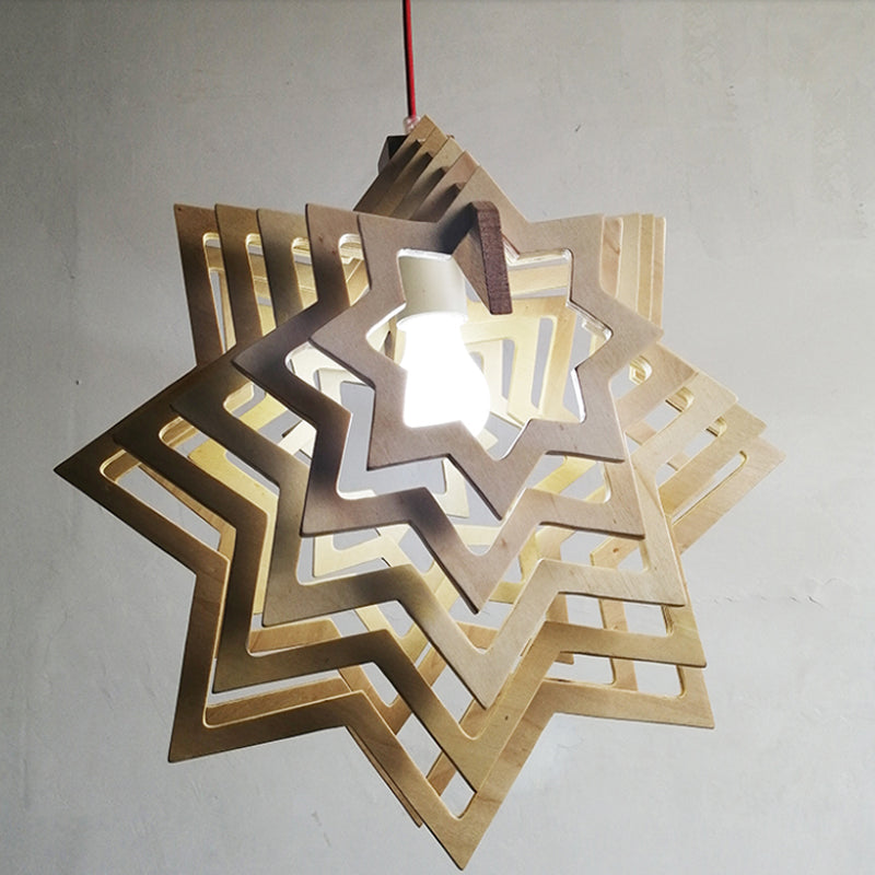 Modern Anise Star Hanging Lamp Kit Wood 1 Head Living Room Hollowed-out Pendulum Light in Beige Clearhalo 'Ceiling Lights' 'Modern Pendants' 'Modern' 'Pendant Lights' 'Pendants' Lighting' 1949130