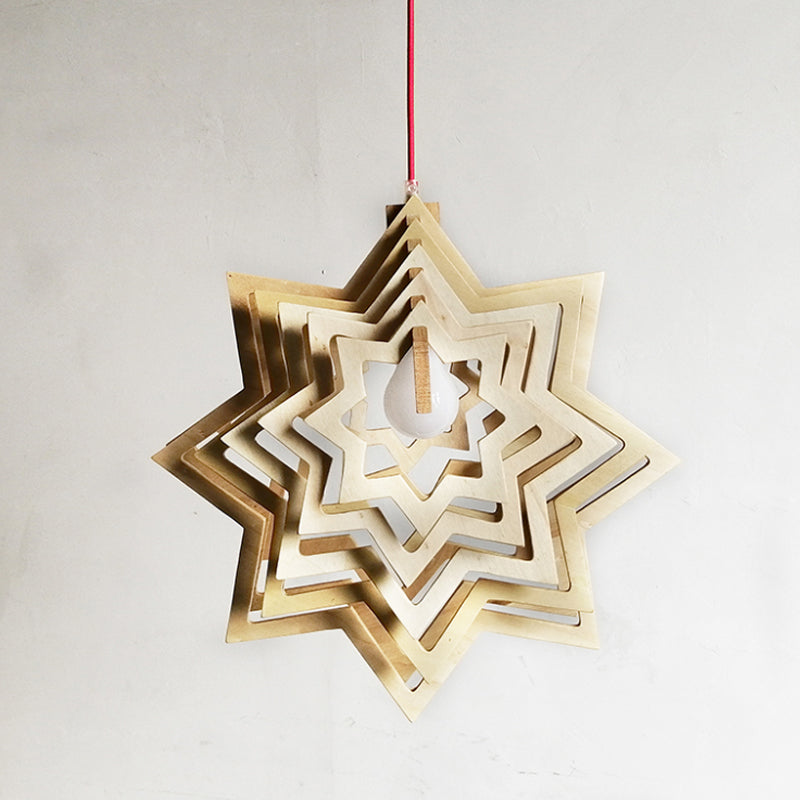 Modern Anise Star Hanging Lamp Kit Wood 1 Head Living Room Hollowed-out Pendulum Light in Beige Clearhalo 'Ceiling Lights' 'Modern Pendants' 'Modern' 'Pendant Lights' 'Pendants' Lighting' 1949131