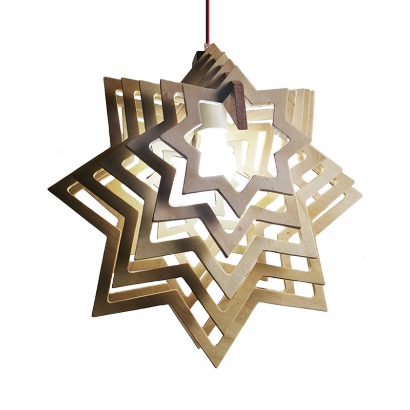 Modern Anise Star Hanging Lamp Kit Wood 1 Head Living Room Hollowed-out Pendulum Light in Beige Clearhalo 'Ceiling Lights' 'Modern Pendants' 'Modern' 'Pendant Lights' 'Pendants' Lighting' 1949132