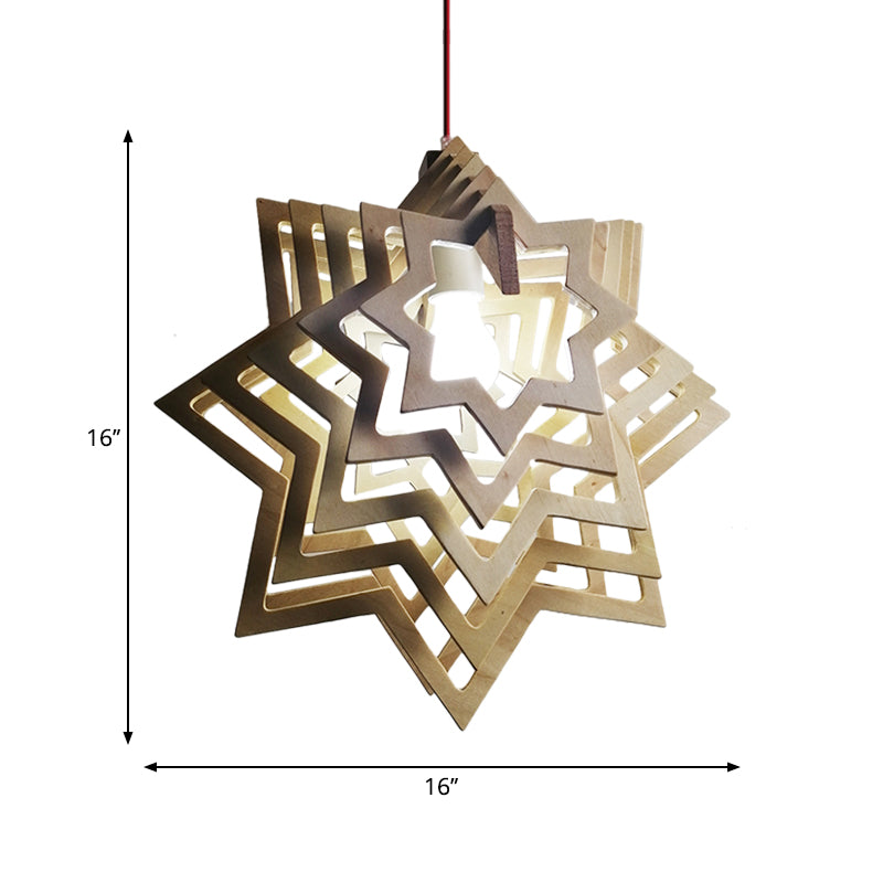 Modern Anise Star Hanging Lamp Kit Wood 1 Head Living Room Hollowed-out Pendulum Light in Beige Clearhalo 'Ceiling Lights' 'Modern Pendants' 'Modern' 'Pendant Lights' 'Pendants' Lighting' 1949133