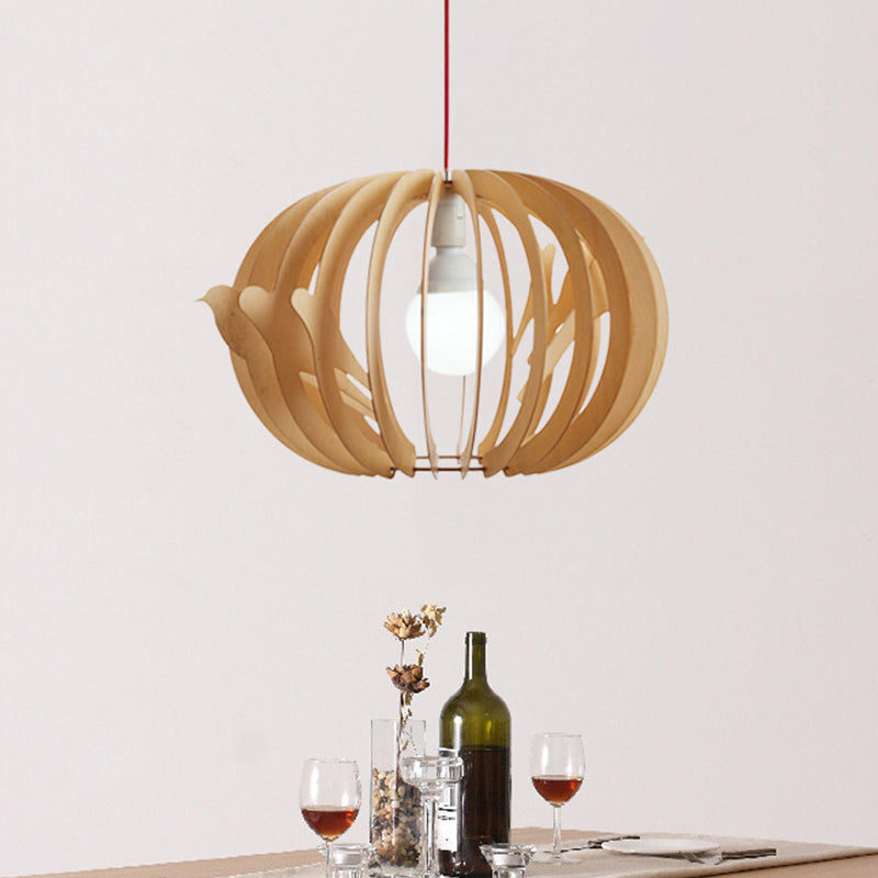 16.5"/20.5" W Wood Bird Cage Drop Pendant Nordic 1-Light Hanging Ceiling Light over Dining Table Clearhalo 'Ceiling Lights' 'Modern Pendants' 'Modern' 'Pendant Lights' 'Pendants' Lighting' 1949135