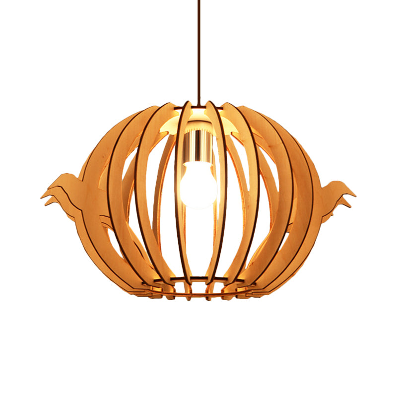 16.5"/20.5" W Wood Bird Cage Drop Pendant Nordic 1-Light Hanging Ceiling Light over Dining Table Clearhalo 'Ceiling Lights' 'Modern Pendants' 'Modern' 'Pendant Lights' 'Pendants' Lighting' 1949136