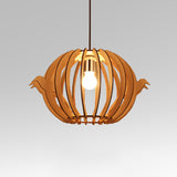 16.5"/20.5" W Wood Bird Cage Drop Pendant Nordic 1-Light Hanging Ceiling Light over Dining Table Clearhalo 'Ceiling Lights' 'Modern Pendants' 'Modern' 'Pendant Lights' 'Pendants' Lighting' 1949137