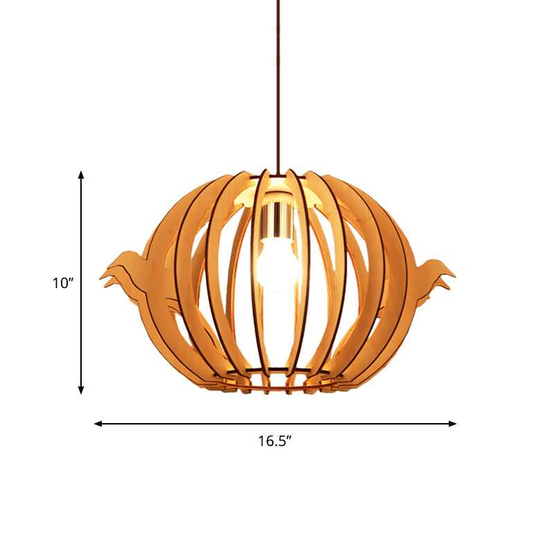16.5"/20.5" W Wood Bird Cage Drop Pendant Nordic 1-Light Hanging Ceiling Light over Dining Table Clearhalo 'Ceiling Lights' 'Modern Pendants' 'Modern' 'Pendant Lights' 'Pendants' Lighting' 1949138