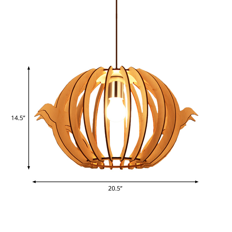 16.5"/20.5" W Wood Bird Cage Drop Pendant Nordic 1-Light Hanging Ceiling Light over Dining Table Clearhalo 'Ceiling Lights' 'Modern Pendants' 'Modern' 'Pendant Lights' 'Pendants' Lighting' 1949139