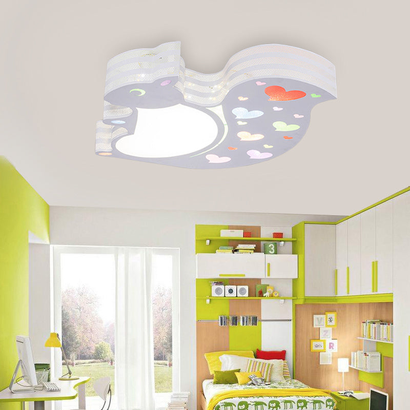 White Loving-Heart Squirrel Flush Mount Light Animal Metal Ceiling Light for Kid Bedroom White Clearhalo 'Ceiling Lights' 'Close To Ceiling Lights' 'Close to ceiling' 'Flush mount' Lighting' 194915