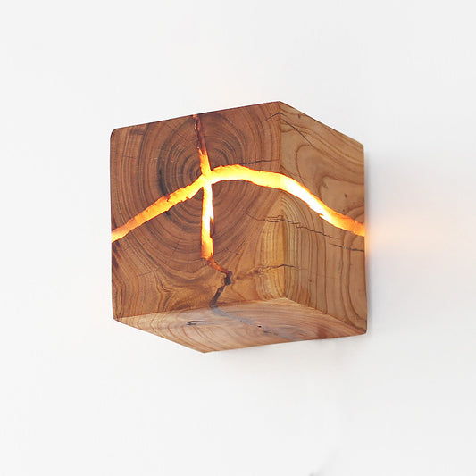 Cube Crack Wood Flush Wall Light Creative Nordic Integrated LED Beige Wall Mounted Lamp Wood Clearhalo 'Modern wall lights' 'Modern' 'Wall Lamps & Sconces' 'Wall Lights' Lighting' 1949180