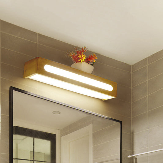 Rectangular Flush Mount Wall Sconce Nordic Acrylic 12"/19.5"/23.5" Wide LED Bathroom Vanity Wall Light in Wood Clearhalo 'Modern wall lights' 'Modern' 'Vanity Lights' 'Wall Lights' Lighting' 1949186