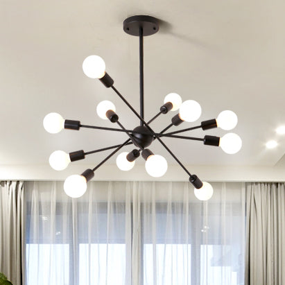 Bare Bulb Ceiling Chandelier Vintage Metal Suspension Chandelier Pendant Light in Black Clearhalo 'Ceiling Lights' 'Chandeliers' 'Modern Chandeliers' 'Modern' Lighting' 19492