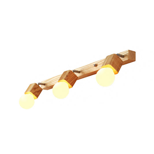 Wood Bare Bulb Design Vanity Lamp Nordic 2/4/5 Bulbs Beige Adjustable Wall Mount Light Fixture Clearhalo 'Modern wall lights' 'Modern' 'Vanity Lights' 'Wall Lights' Lighting' 1949220