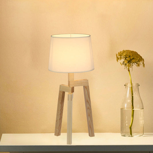 Tri-Leg Wooden Table Lamp Contemporary 1 Bulb Beige Nightstand Light with Empire Shade Wood Clearhalo 'Lamps' 'Table Lamps' Lighting' 1949244