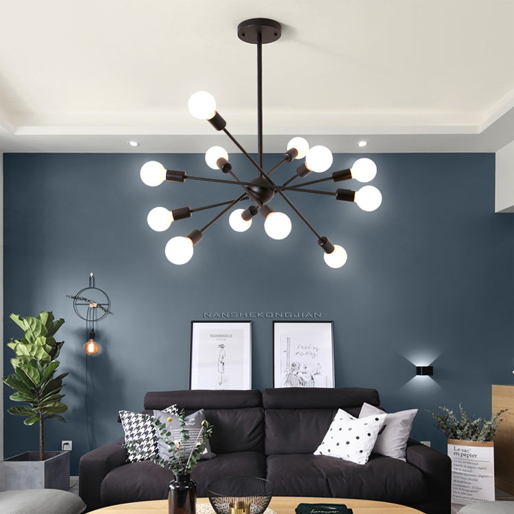 Bare Bulb Ceiling Chandelier Vintage Metal Suspension Chandelier Pendant Light in Black Clearhalo 'Ceiling Lights' 'Chandeliers' 'Modern Chandeliers' 'Modern' Lighting' 19493