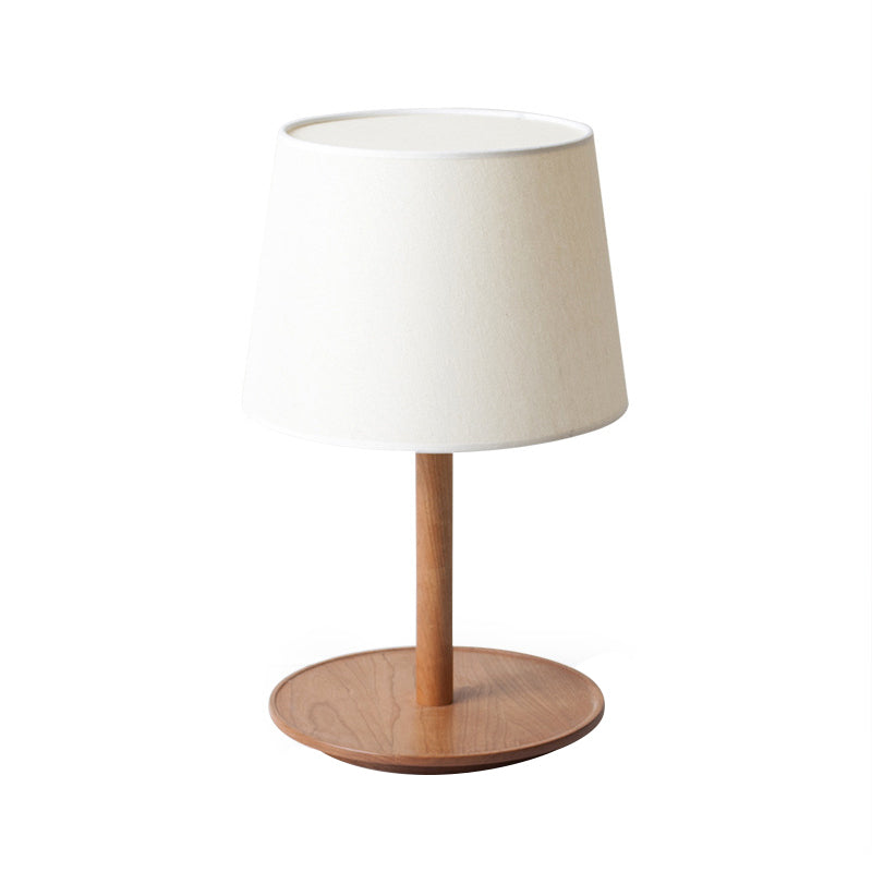 Minimalism Tapered Shade Nightstand Light Fabric 1-Light Bedroom Table Lighting in Wood Clearhalo 'Lamps' 'Table Lamps' Lighting' 1949325