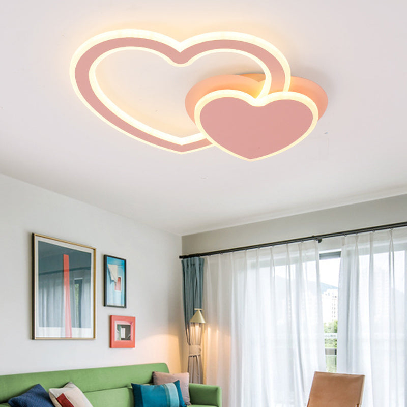 Kids Undertint LED Flush Ceiling Light Double Loving-Heart Acrylic Ceiling Lamp for Kid Bedroom Pink Clearhalo 'Ceiling Lights' 'Close To Ceiling Lights' 'Close to ceiling' 'Flush mount' Lighting' 194937